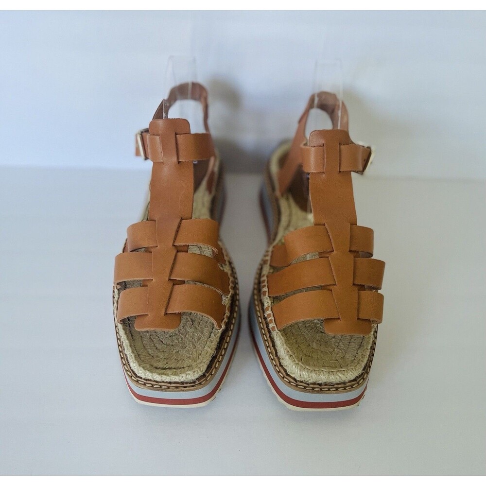 Anthropologie Women Sporty Platform Leather Tan Espadrille Sandals Shoes Size 40 - Picture 8 of 13